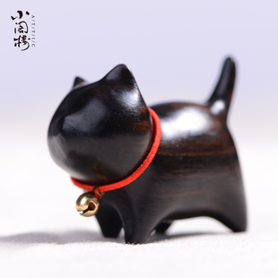 小黑猫檀木把玩摆件可爱小猫原创手工迷你桌面治愈系创意简约礼物