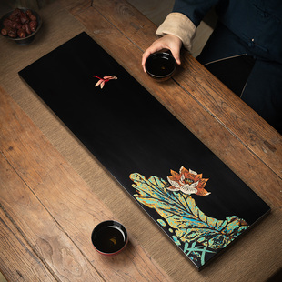 饰 福州大漆漆器茶具大漆手工贴蛋壳漆画手绘荷花干泡台办公茶室装