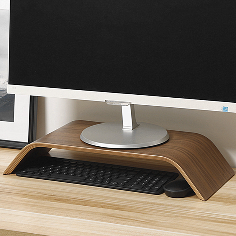 电脑托架底座显示器增高架收纳台IMAC支架 桌面置物架胡桃木色立式
