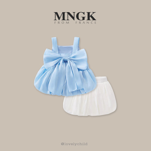 法国 洋气宝宝夏装 夏季 儿童衣服小女孩吊带两件套 MNGK女小童套装