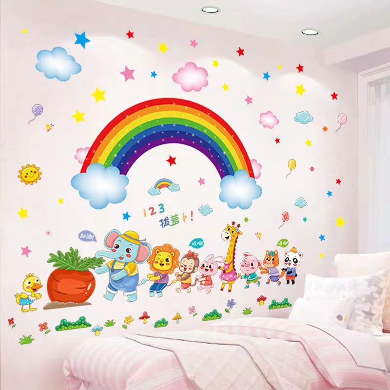饰幼儿园墙壁可爱墙贴画动物图案墙贴自粘 卡通贴纸儿童房间布置装