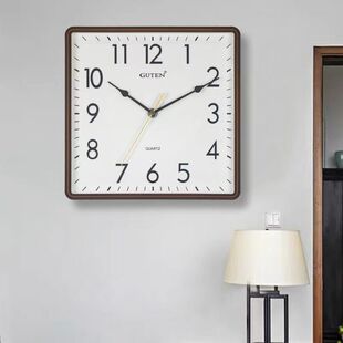 客厅家用现代石英钟挂表卧室创意时钟 正方形静音绿色挂钟简约时尚