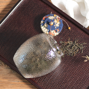 密封半斤干果罐子坛子日式 透明玻璃家用茶叶罐锤纹醒茶罐锤目纹