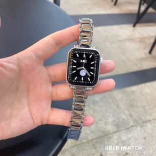 适用苹果手表表带applewatch9细金属带珠子配壳iwatch876SE54透气