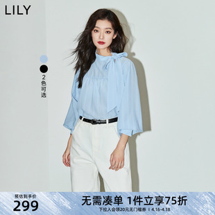 LILY2024夏新款 洋气宽松垂坠感雪纺衫 优雅气质系带都市通勤款 女装