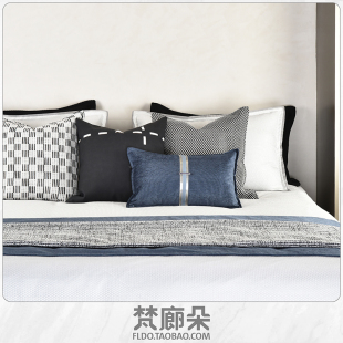 床上用品现代轻奢黑白几何简约热 梵廊朵12件套床品样板间家居软装