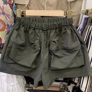 300斤复古机能拉链口袋短裤 夏季 子 女宽松设计感工装 大码 阔腿裤