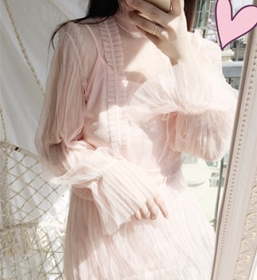 连衣裙女春季 新款 粉色超仙网纱裙 温柔甜美两件套仙女裙气质中长款