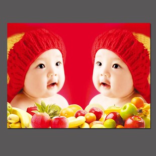 1米龙凤宝宝画孕妈妈龙凤娃娃画大图墙贴画婴儿画像双胞胎bb照片