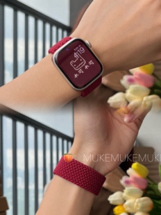 波尔多红单圈编织表带applewatch弹性表带iwatch8 适用于苹果手表