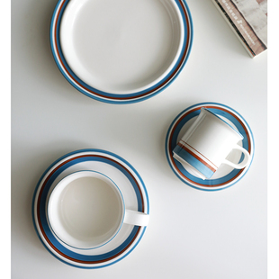 复古早餐杯盘 芬兰中古咖啡杯湖泊手绘陶瓷杯子家用下午茶餐具套装