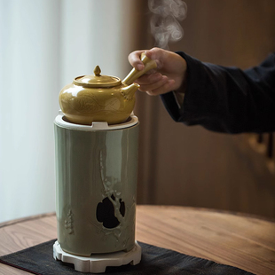 越窑秘色梅枝炉围炉煮茶炭炉景德镇陶瓷茶具侧把壶碳炉子