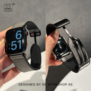 真皮硅胶磁吸适用苹果手表iwatch表带applewatch高级感男 卡素新款
