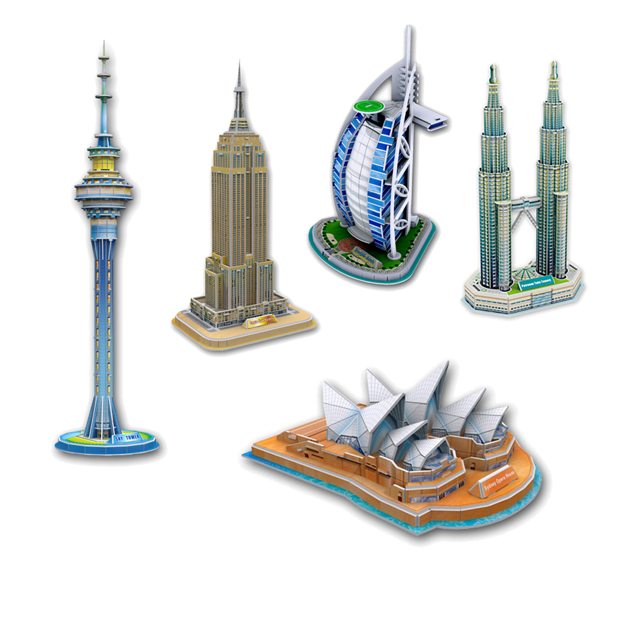 模型3D纸模益智手工 著名建筑立体拼图帆船酒店双子塔帝国大厦拼装