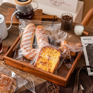 袋欧包吐司甜甜圈自封袋野餐包打包面包袋子 透明英文面包贝果包装