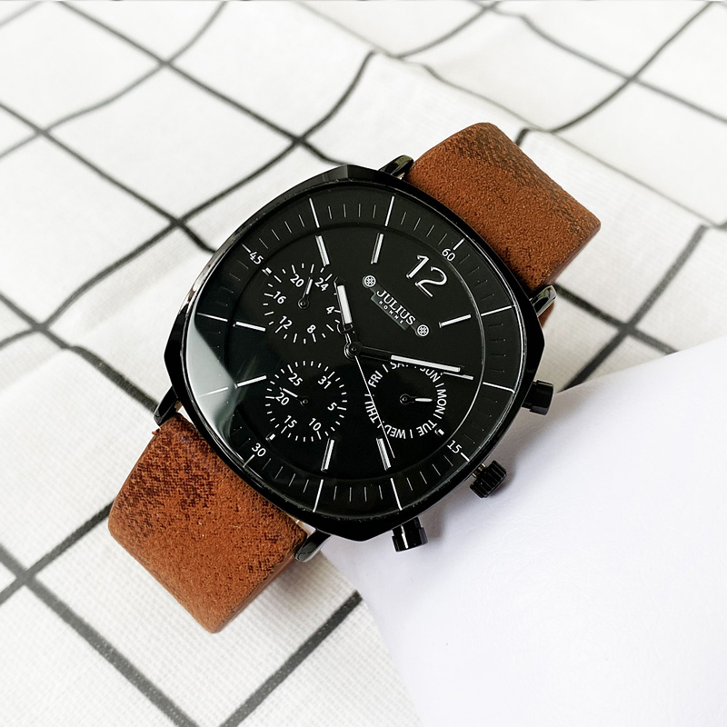 聚利时手表时尚 多功能方形复古皮带日历运动男学生防水石英表 包邮