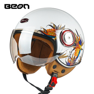 防晒 BEON摩托车头盔电动车女半盔复古3C认证哈雷男安全帽踏板个性