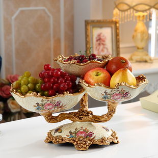 饰摆件多层分格水果盘干果盘 创意果盘家用客厅奢华茶几装 大号欧式
