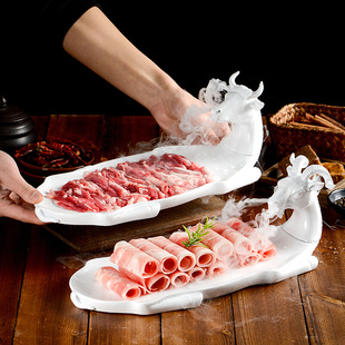 创意特色铜锅涮肉羊肉干冰羊形盘火锅餐具现手切牛羊肉卷专用摆盘