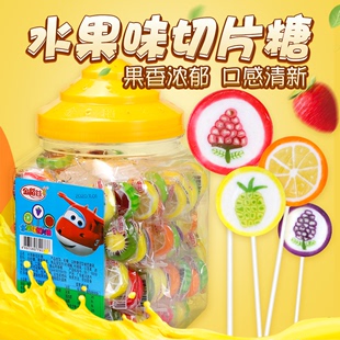 混合口味切片糖儿童糖果学生零食 金稻谷100支水果切片棒棒糖桶装
