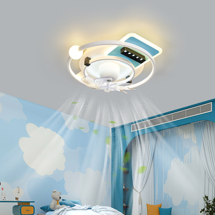 儿童电扇灯 卧室灯创意几何360度摇头风扇灯电扇吸顶灯2023年新款