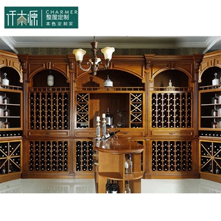 展示柜子 仟木源全屋定制酒柜复古实木红酒酒窖创意酒吧吧台中欧式