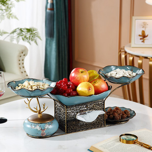 美式 果盘家用纸盒零食摆放盘糖果盘创意陶瓷欧式 饰摆件 客厅茶几装