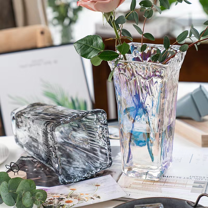 插花百合富贵竹玫瑰鲜花花瓶餐桌摆件 客厅 北欧轻奢玻璃花瓶透明