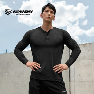 Alpharmy速干长袖 薄款 复古亨利衫 健身运动训练黑色上衣T恤秋 美式