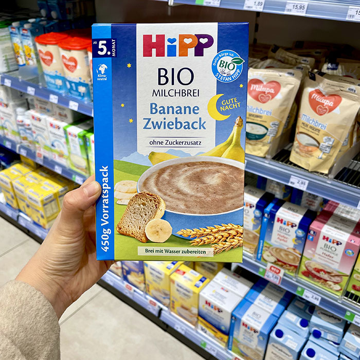 5个月 德国hipp喜宝有机香蕉面包牛奶晚安米粉米糊婴儿辅食450g