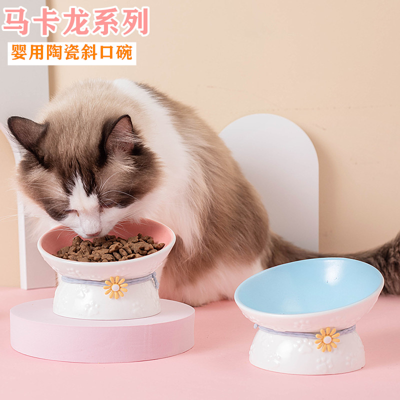 猫碗陶瓷碗单碗防打翻架子护颈宠物用品食盆吃饭斜口碗扁脸猫咪碗