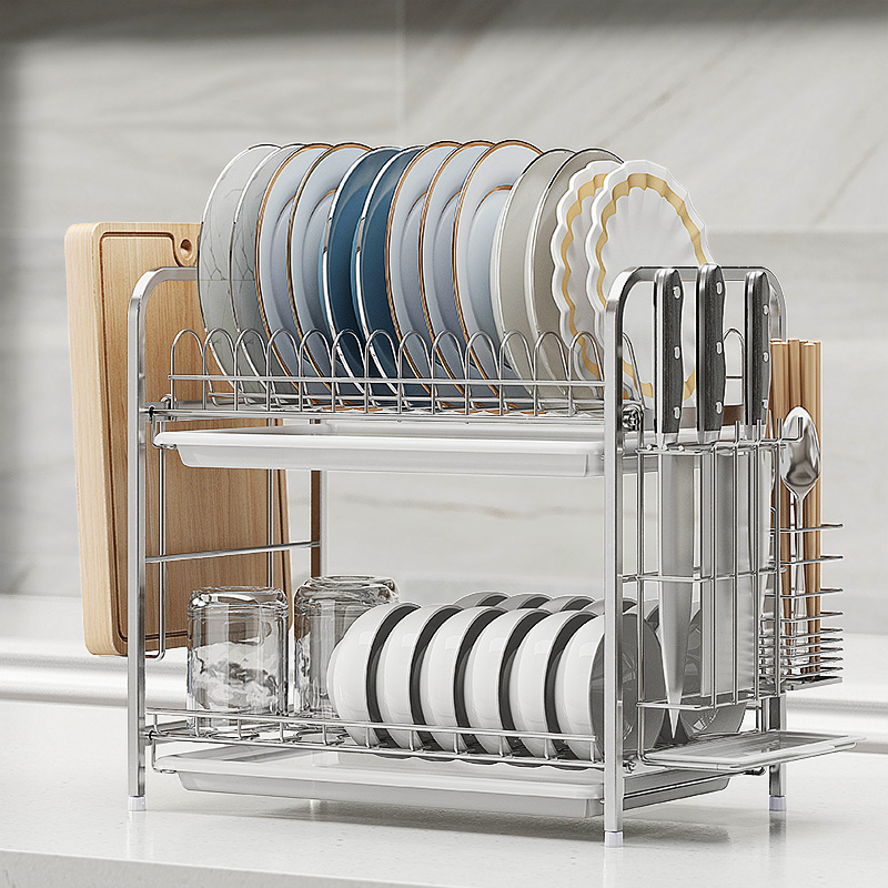 304不锈钢碗架沥水架晾放碗盘碗筷碗碟架厨房置物架收纳盒用品2层
