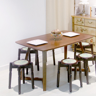 实木餐桌家用小户型伸缩折叠椭圆玻璃面简约现代原木餐椅凳多功能