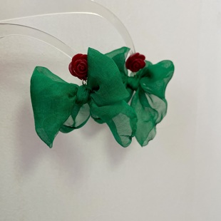蝴蝶结耳夹 复古红绿玫瑰花耳钉氛围感春夏气质度假风耳环浪漫法式