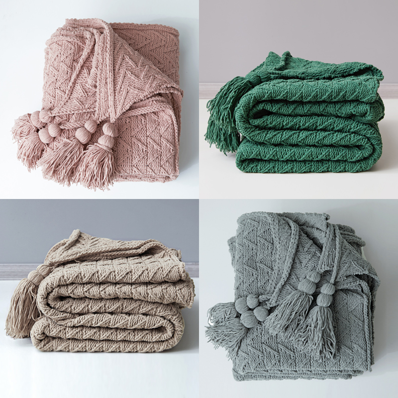 午睡休闲毯子空调毯毛毯 雪尼尔针织提花流苏盖毯 Morandi北欧风格