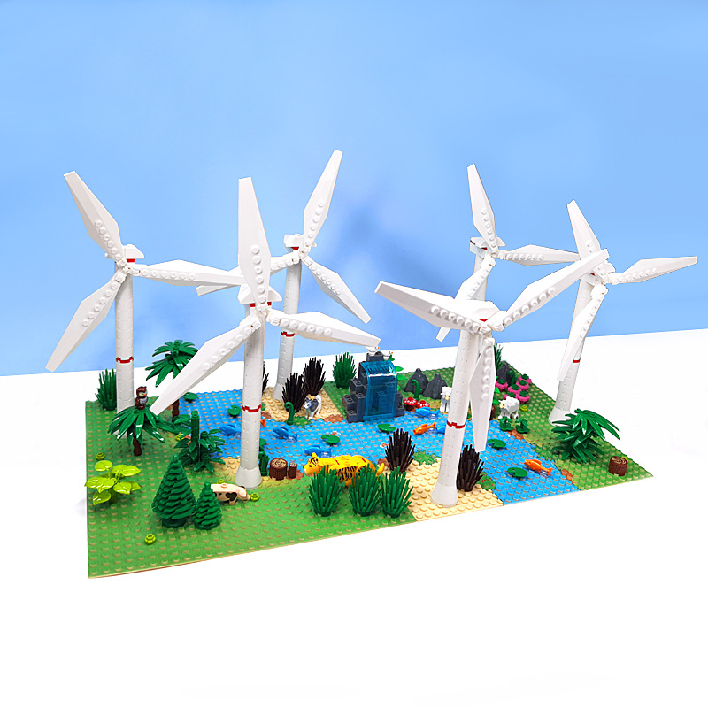 配件兼容乐高MOC大风能转动玩具 小颗粒积木风车场景建筑模型拼装