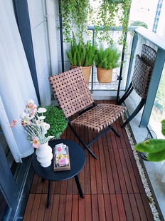 花园折叠藤椅阳台一桌两椅现代休闲藤编靠背三件套 汉娜阳台桌椅