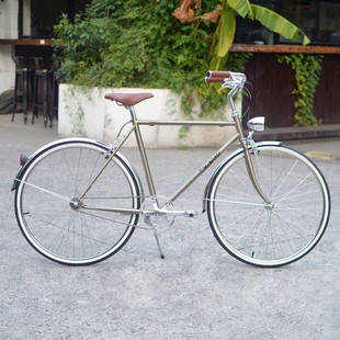 电镀速钢架 米那男女代步26拉丝复古自行车通勤车银色寸式