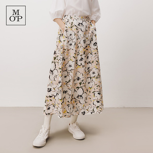 Marc MOP Polo 春夏女士花朵图案宽松垂感显瘦透气梭织半身裙子