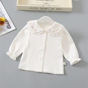 婴儿衣服 加厚儿童秋装 娃娃领上衣白色宝宝打底衫 开衫 长袖 女童衬衫