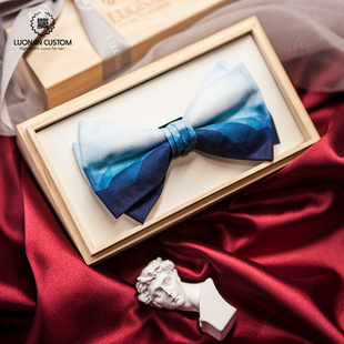 结婚婚礼新郎伴郎蝴蝶结高档领结男蓝色领结套装 2020英伦领结男士