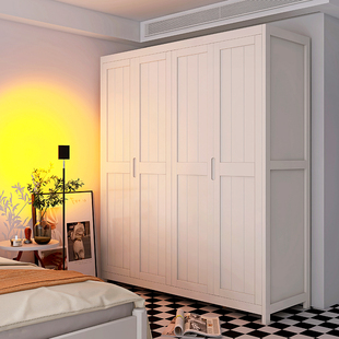 北欧实木衣柜白色现代简约三四门大衣橱对开门经济型主卧室家用