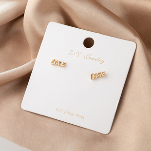 耳环耳夹 S925银针韩国简约气质复古字母几何型小清新耳钉小巧时尚