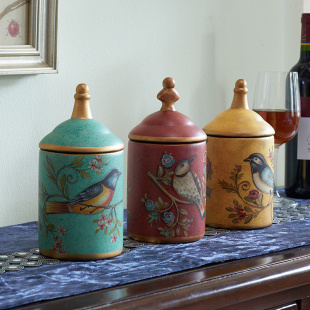 美式 储物罐摆件创意陶瓷摆设样板房家居饰品欧式 饰品收纳罐 玄关装