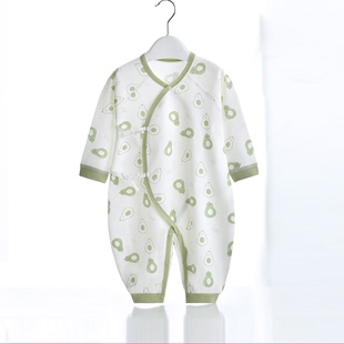 新生婴儿衣服夏季 薄款 系带哈衣空调爬服 和尚服纯棉连体衣宝宝73码