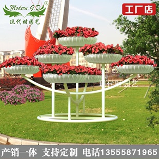 厂家 现代铁艺创意绿植花盆铁架 户外大型景观立体花坛花架种植盆