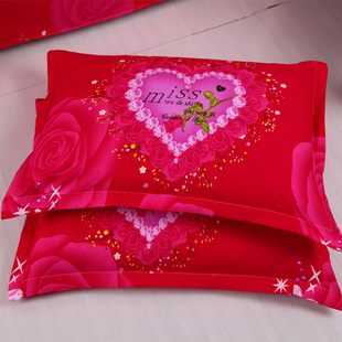 大红色婚庆枕芯套48×74cm枕头套 加厚纯水洗棉家用结婚枕套一对装