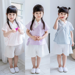 宝宝古装 婴幼儿唐装 儿童套装 中国风复古仙女棉麻薄款 汉服女童夏季