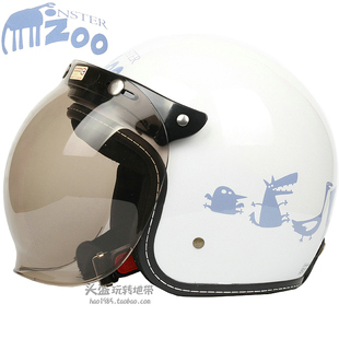 台湾EVO动物园白色哈雷电动摩托车头盔男女通用防紫外线保暖冬季