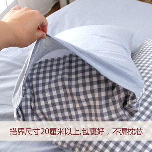 水洗棉枕套一对48x74cm简约信封枕纯棉色织日式 格子面料 定制 包邮
